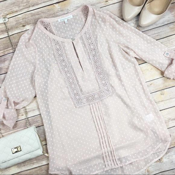 Daniel Rainn Tops - Daniel Rainn Blush Swiss Dot Crochet Blouse